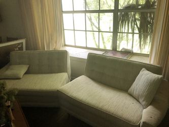 Mid modern green textured couch