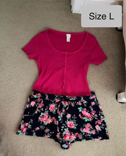 H&M Hot Pink Top Size L / Flower Shorts Size L