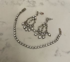 Sparkly Chandelier Earrings W/ Tennis Bracelet