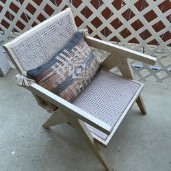 Mid-Century Modern Rattan & Solid Wood Lounge Chair (Chandigarh Style)
