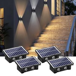 4LED Solar Wall Lights, Up and Down Lighting Solar Light Outdoor Waterproof IP65, 6500K/3000K Solar Fence Light for Yard Garden Garage Christmas Decor