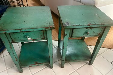 2 solid wood side tables Distressed