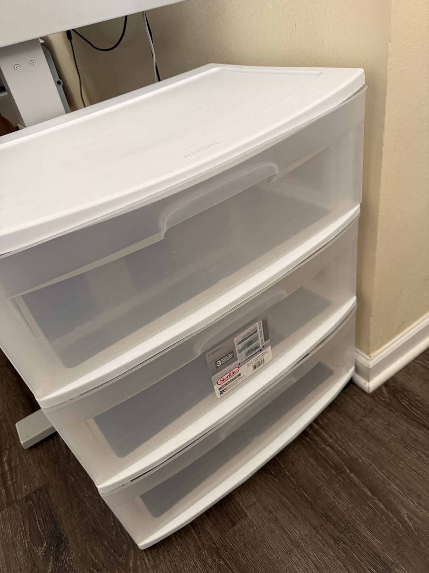 Sterilite Wide 3 Drawer Cart, Clear Plastic Storage Drawers, Wheels Included, White