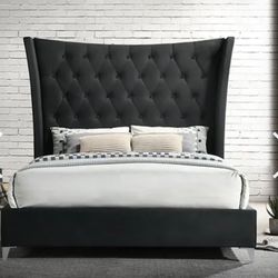 Black Upholstered King & Queen Size Bed frame, Mattress 