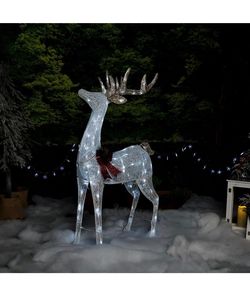 50" H Mesh Holiday Reindeer Lawn Decoration with Cool White Lights, Christmas Decoration