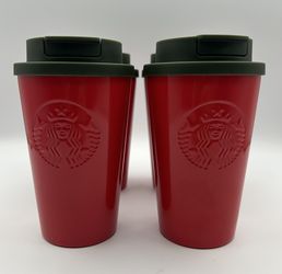 Starbucks Red Stainless Steel Coffee Mug Cup Green Sip Lip 11oz NEW To Go Travel