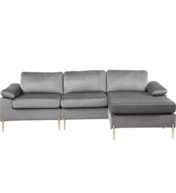 Devion Furniture 101" W Modern Design Velvet Sectional Sofa