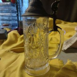 Vintage Rare Collectible Glass Engraved Pewter Mug Read Full Description