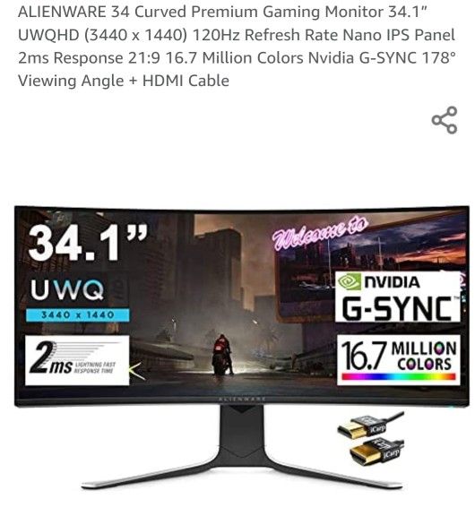 Alienware 34" Curved Premium Gaming Monitor 