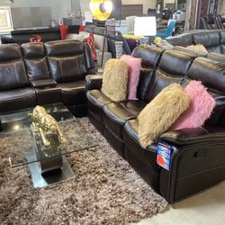 Beautiful Furniture Sofa And Loveseat Manuel Recliner With Storage On Sale $1299 Now, Available Chair $399On Color Gray Brown 