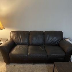 Chocolate Brown, Leather Sofa, And Loveseat Used