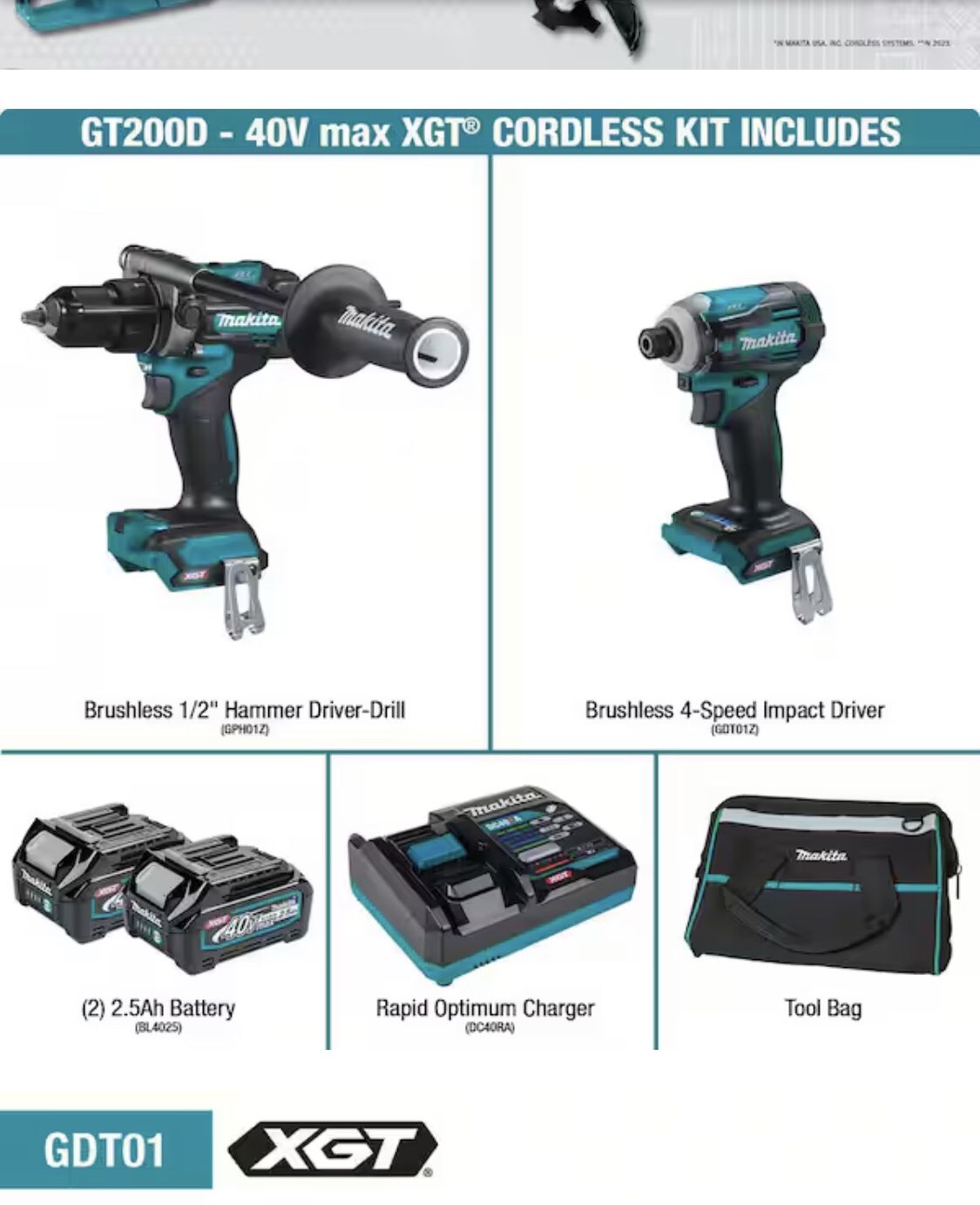 Makita 40V Max XGT Brushless Cordless 2-Pc. Combo Kit (Hammer Driver-Drill/Impact Driver) 2 Batteries 40 Volts