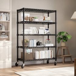 New -5 Tier 36"W Adjustable Wire Storage Shelving with Wheels, Black