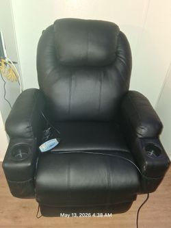 Black Leather Power Lift Recliner - Media Room Theater Chair (As-Is)