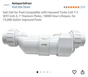 Salt Cell for Pool Compatible with Hayward Turbo Cell T-3 W3T-Cell-3, 7 Titanium Plates, 10000 Hour Lifespan, for 15,000 Gallon Inground Pools
