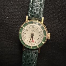 Vintage Emerald  Green JWB AH Riise Swiss Made 17 Jewels Cocktail Watch EUC