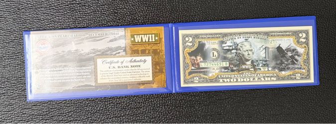 WW2 2$ Bill Colorized Pearl Harbor Theme