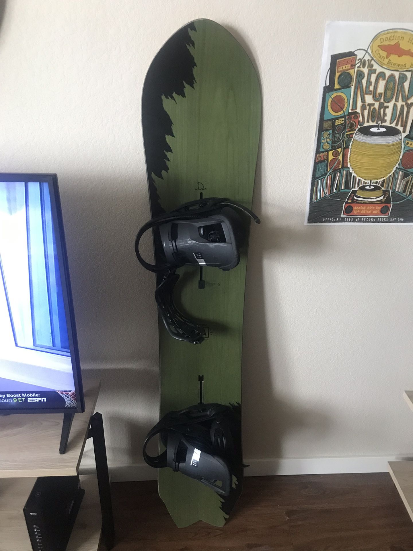 2018 BRAND NEW 162” Burton Fish with 2017 Burton Cartel Bindings. I’ve ridden this board once. Just not my style. But if you love deep powder, this i