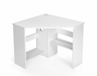 Costway Space-Saving Corner Computer Desk with 2 Cable Management Holes & CPU Stand White