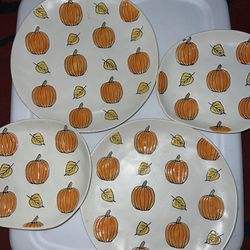 Inhomestylez Pumpkin Plate Fall Harvest Autumn Leaves Thanksgiving Jamie Dinner