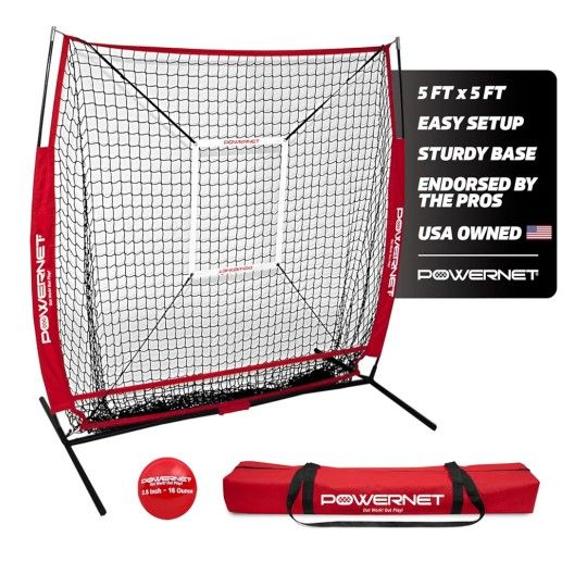 Baseball Softball Pitching Practice Net 5x5 Set, Bats Extra