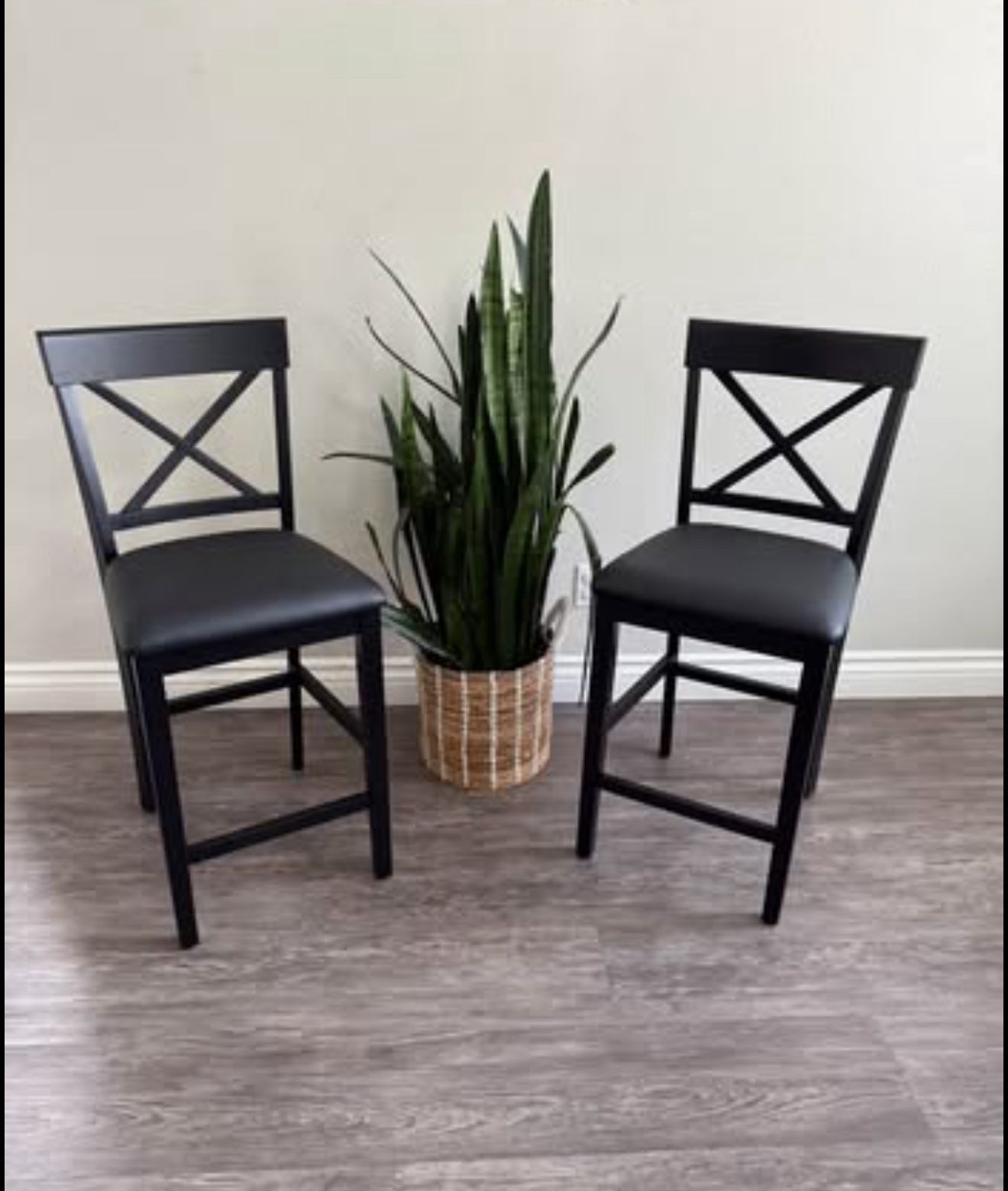 26" Wood Bar Stools Set of 2, Counter Height Bar Stools with Classical X-Shaped Back, Solid Barstool