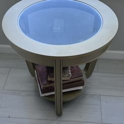 Accent, Round, Gold, And Glass Table