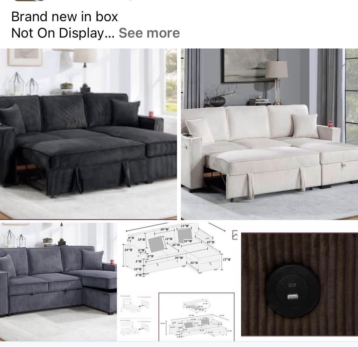 $369. 2-PCConvertible Sectional Sleeper Sofa W/ Cupholder Sofa Storage & USB Ports 89”x 59”X36”H
