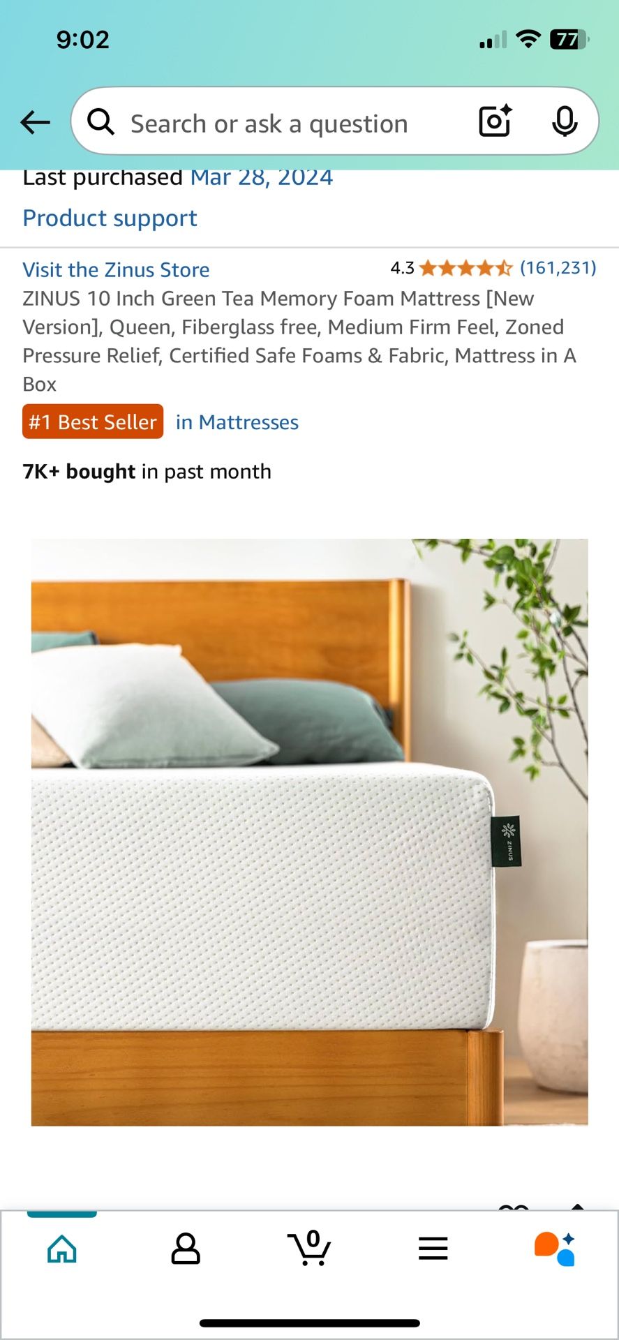 Zinus memory foam Mattress 10”