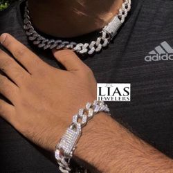 New 18k White Gold Cuban Link Chain And Bracelet 