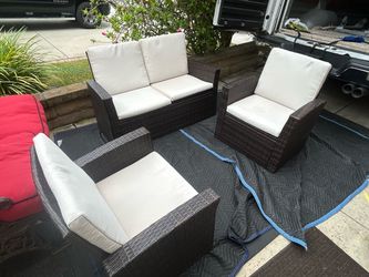 EXCELLENT THREE-PIECE PATIO SET WITH CUSHIONS CAN DELIVER LOCAL IF NEEDED