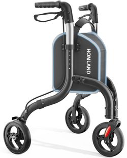 Black 3 Wheel Lightweight Foldable Aluminum Rollator Walker with Storage Bag