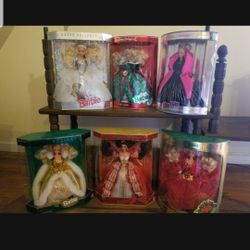 Hoilday Barbies for the Holidays  And Madame Alexander dolls 