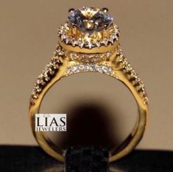 New 18k yellow gold filled with lab created diamonds engagement ring