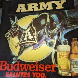 Rare 1985 Budweiser Army Mule Light-Up Sign – “Budweiser Salutes You” – Vintage Beer Military Bar Decor