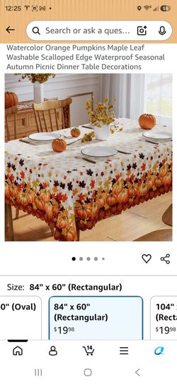 Fall autumn washable tablecloth 60X84" rectangle