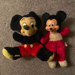 Vintage Disney Mickey Mouse Plush Dolls Lot (1970s/1980s) - Set of 2