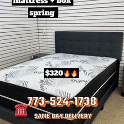 Queen Size Bed Headboard Frame Mattress And Box Spring All Included Brand New Furniture Yes We Deliver 