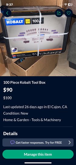100 Piece Set Kobalt Tool Box