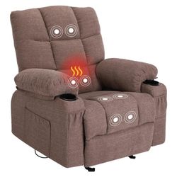 Heated Massage Recliner Chair, Fabric Manual Recliner Couch with Rocking Function, Cup Holder and Side Pocket, Ergonomic Reclining Sofa Massage Lounge