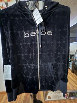 Bebe Black Velour Zip-Up Hoodie