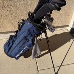 Left Handed PGM Oversea series 1,3,5 Graphite Shafts, 4 Hybrid, 5,6,7,8,9, PW, SW, Putter & Lightweight Bag With Stand