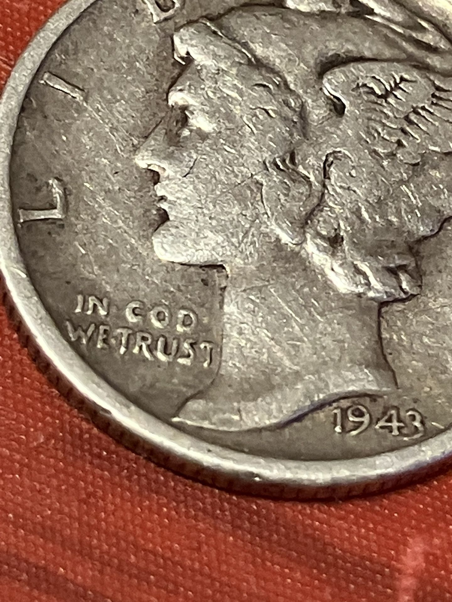 1943 Mercury Dime DDO Error "In Cod We Trust"