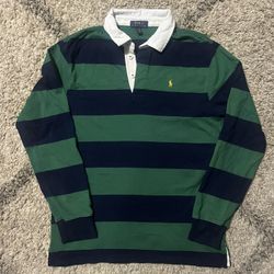 Vintage Polo Ralph Lauren Striped Rugby Long Sleeve Shirt Green Youth XL
