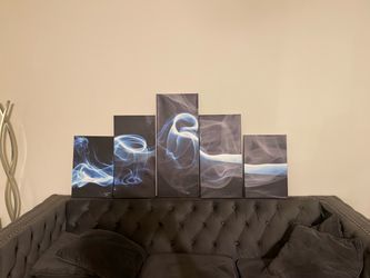 Wall Art - 5 Piece Blue & Black Abstract Smoke Canvas Wall Art Set