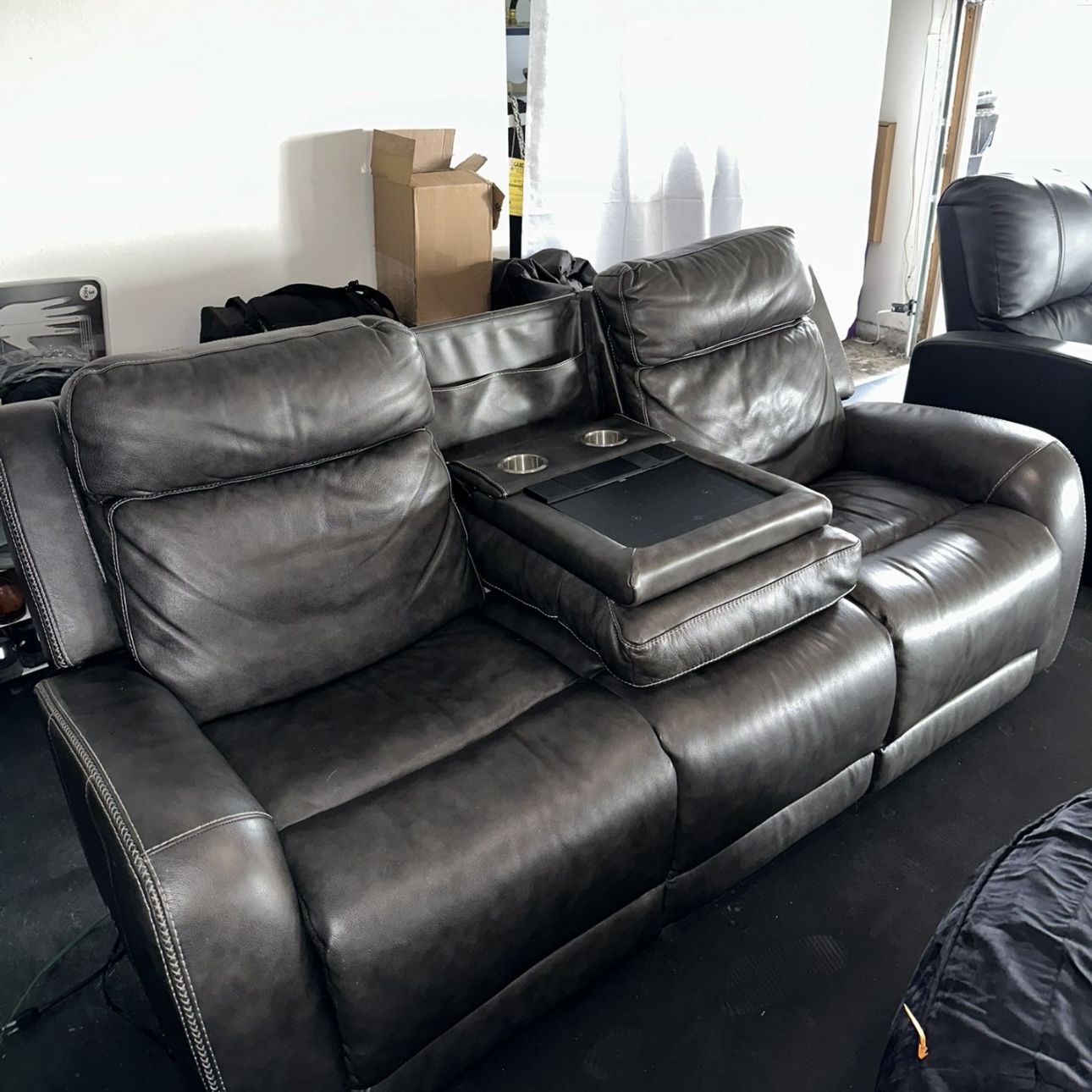 Grey Leather Recliner Sofa