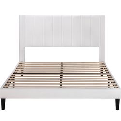Full Bed Frame White Velvet