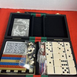 Excalibur 6 & 1  portable game, black Traveling Case Domino’s Chess Checkers   