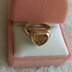 Real Gold And Diamond Citrine Heart Ring 