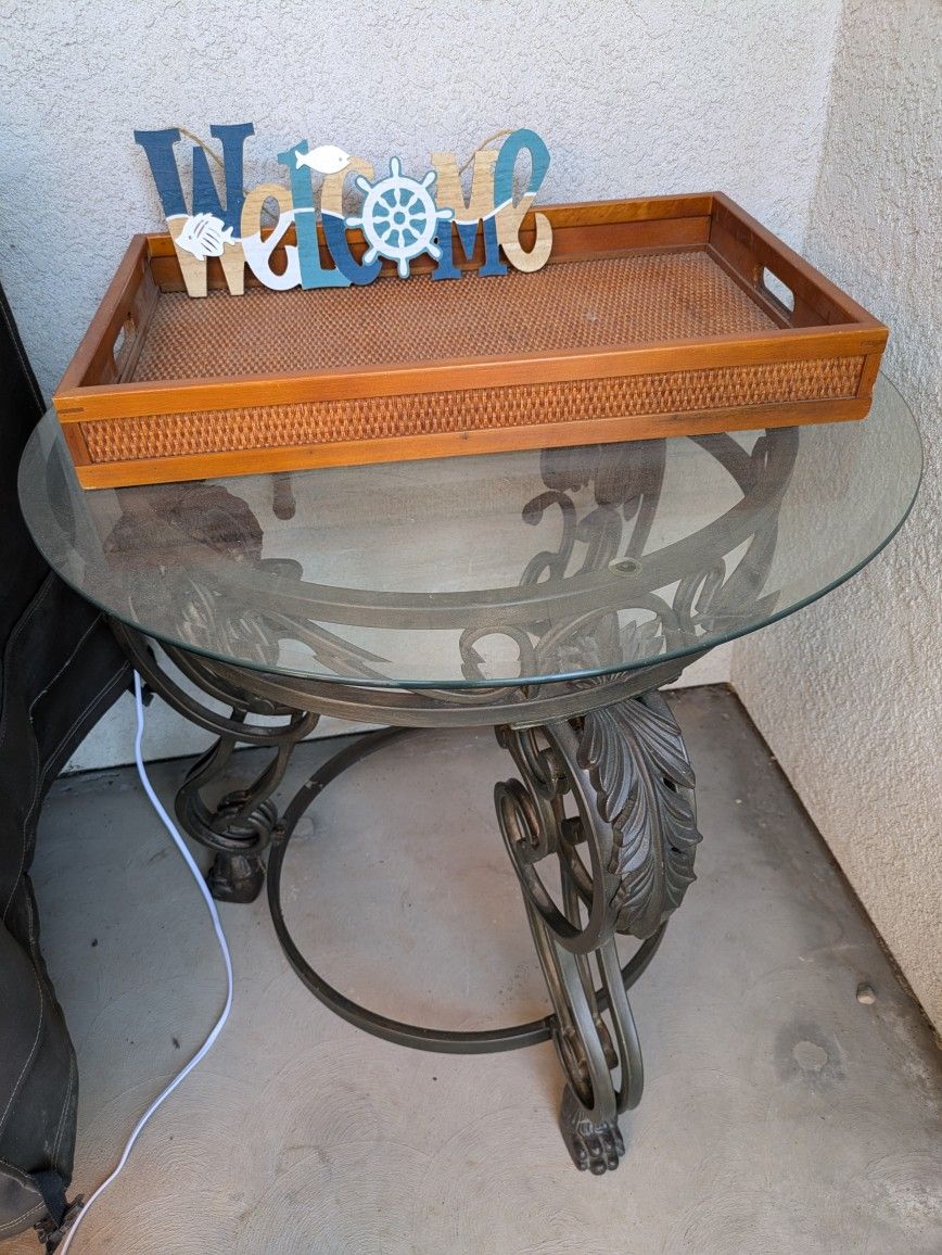Glass Table With Metal Stand. End Table